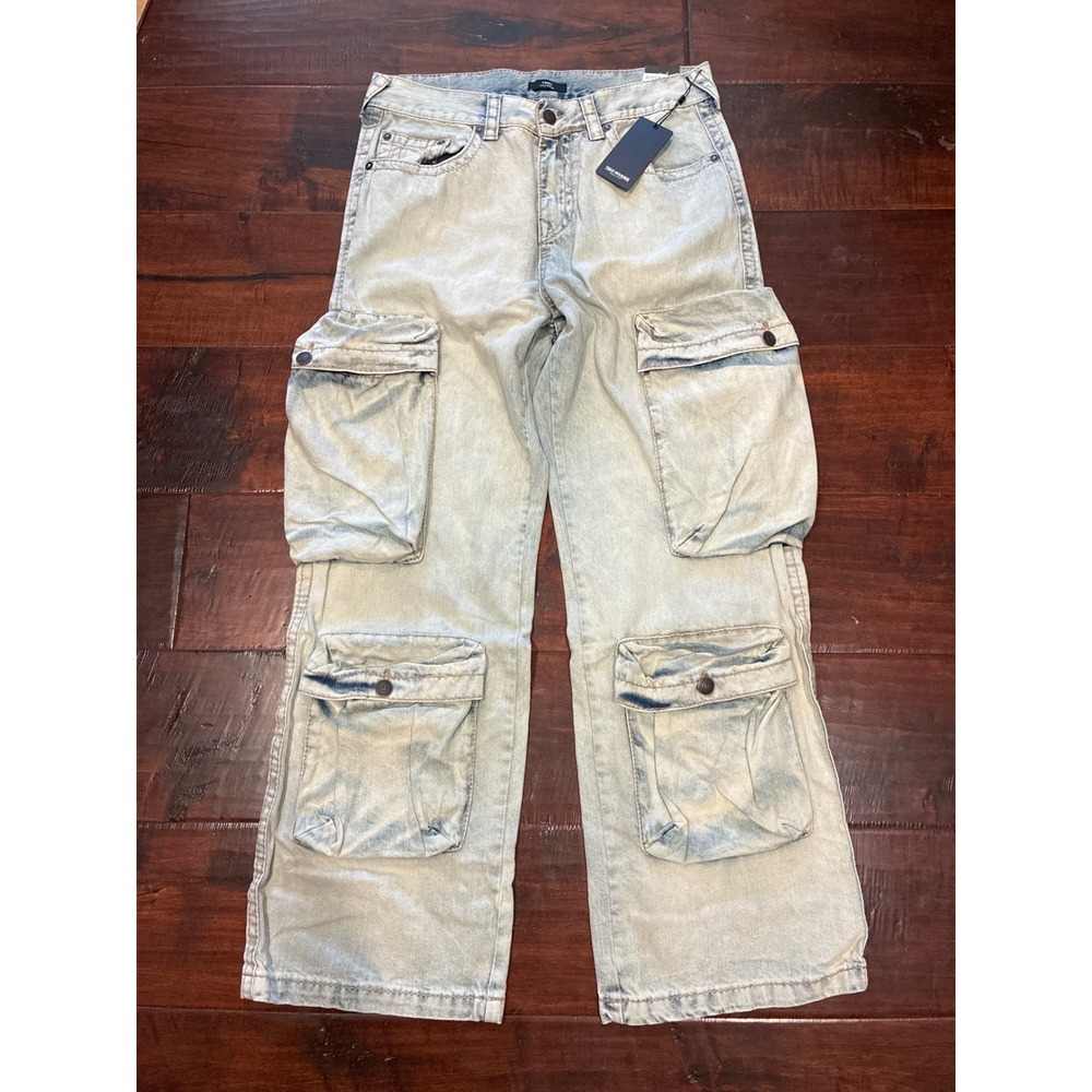 NWT True Religion Vinny Ultra Baggy Crgo Big T Jeans-8 Crgo Pkts-Mens 34 Bleach